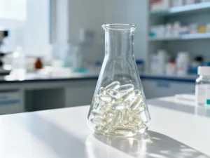 Zadbana półka sklepowa z kosmetykami i produktami do pielęgnacji w promieniach porannego słońca.