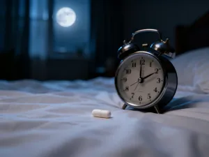 Miska z drobno zmieloną mąką migdałową oraz całe orzechy na kuchennym blacie.