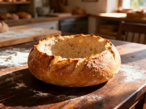 Stos arkuszy przezroczystego celofanu na drewnianym stole, otoczony akcesoriami do pakowania prezentów.