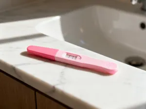 Szklany słoik z płatkami chlorku magnezu na marmurowym blacie w jasnej, minimalistycznej kuchni.